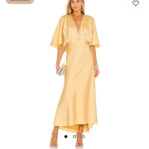 Aiifos Elegant Satin V-Neck Midi Dress in Pale Yellow